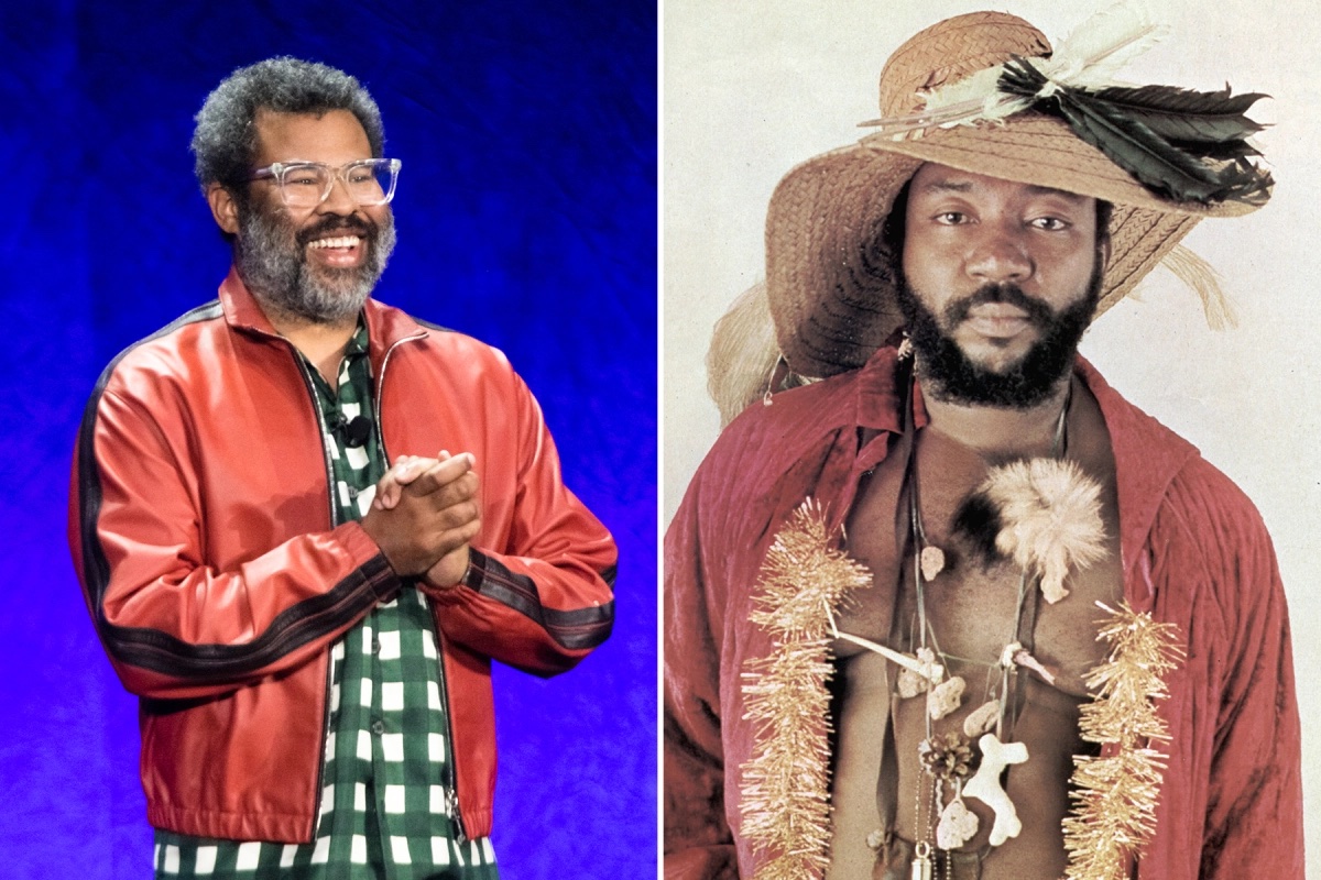 Photo of Jordan peele smiling, next to another photo of artist Exuma.