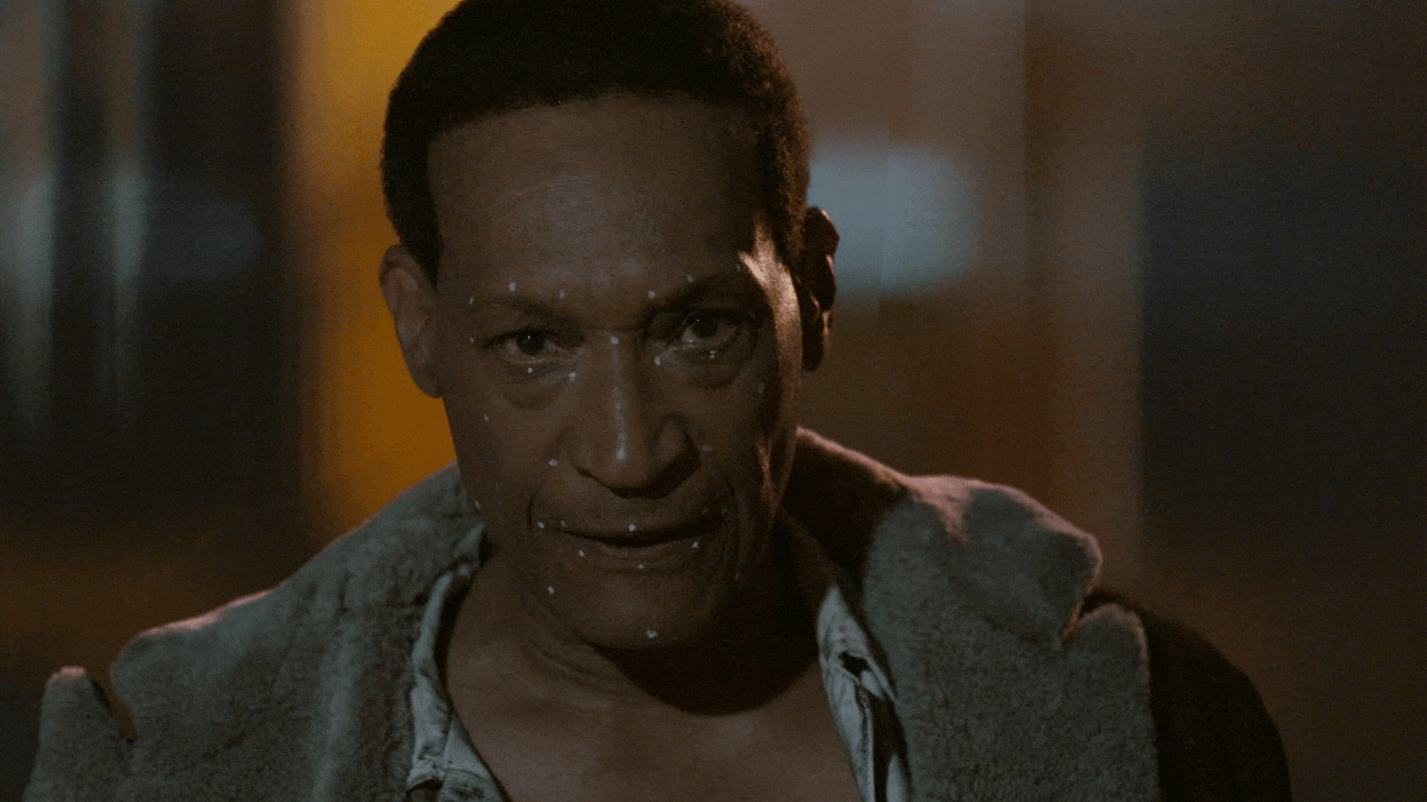 gif of the VFX and progression of the Candyman character makeup from before and after